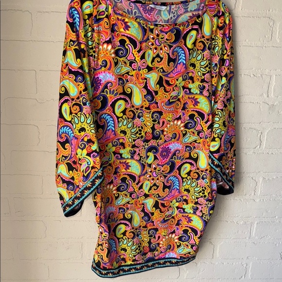 Trina Turk coverup Vibrant Paisley Tunic Top small tunic resort wear - Picture 1 of 3